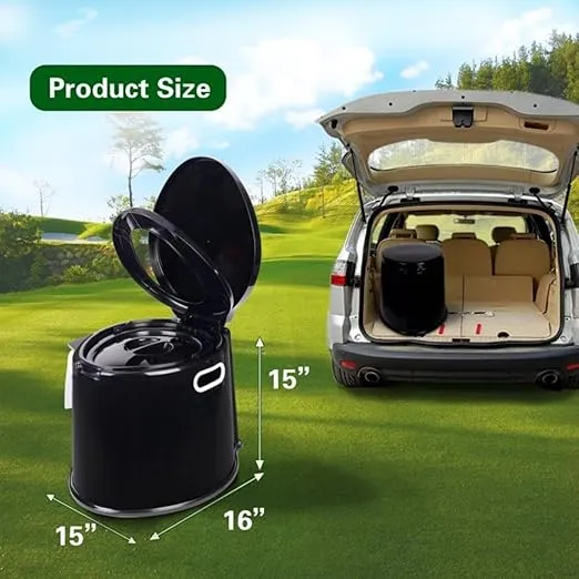 Camping Toilet, Portable Toilet for Adults & Kids, 5.3 Gallon Camping Toilet with Detachable Inner Bucket and Removable Toilet Paper Holder (Black)