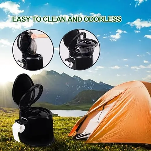 Camping Toilet, Portable Toilet for Adults & Kids, 5.3 Gallon Camping Toilet with Detachable Inner Bucket and Removable Toilet Paper Holder (Black)