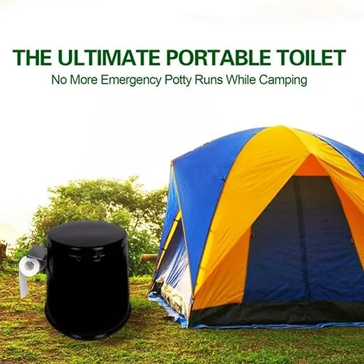 Camping Toilet, Portable Toilet for Adults & Kids, 5.3 Gallon Camping Toilet with Detachable Inner Bucket and Removable Toilet Paper Holder (Black)