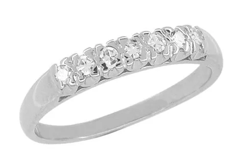 Carole 1940's Vintage Wedding Band with Old Single Cut Diamonds in 14 Karat White Gold