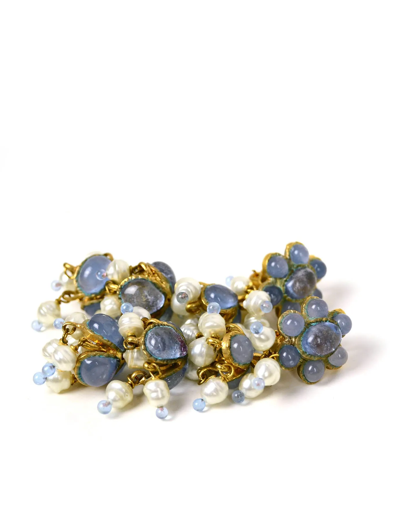 Chanel '90s Vintage Blue Gripoix & Faux Pearl Statement Earrings