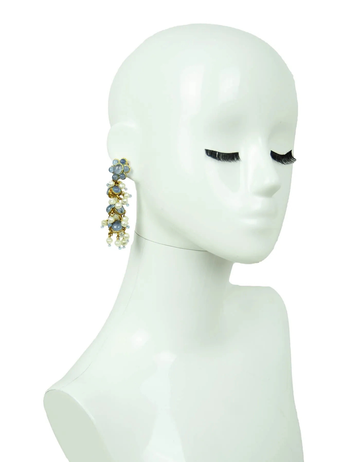 Chanel '90s Vintage Blue Gripoix & Faux Pearl Statement Earrings