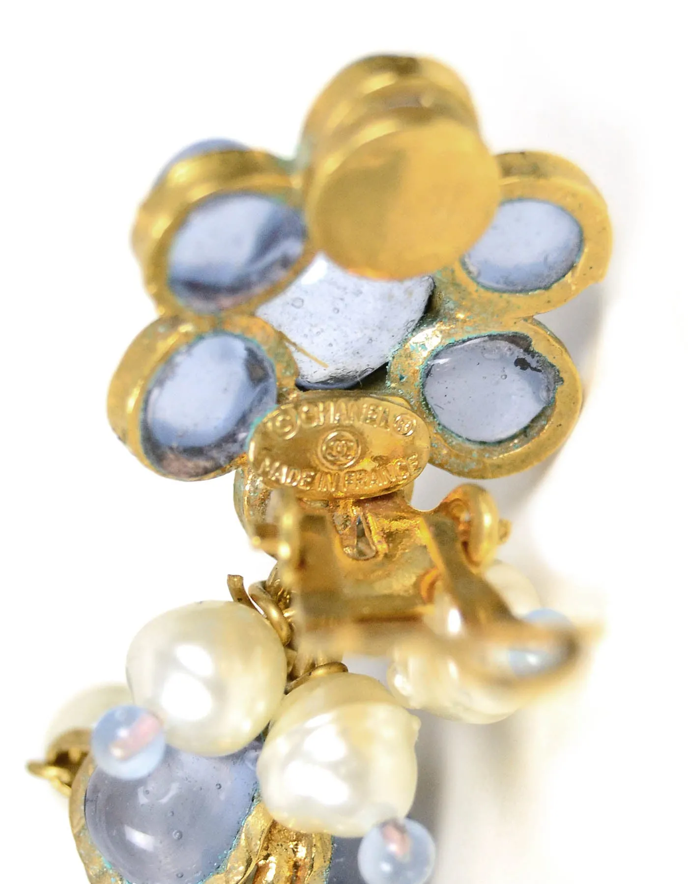 Chanel '90s Vintage Blue Gripoix & Faux Pearl Statement Earrings