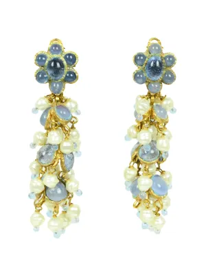Chanel '90s Vintage Blue Gripoix & Faux Pearl Statement Earrings