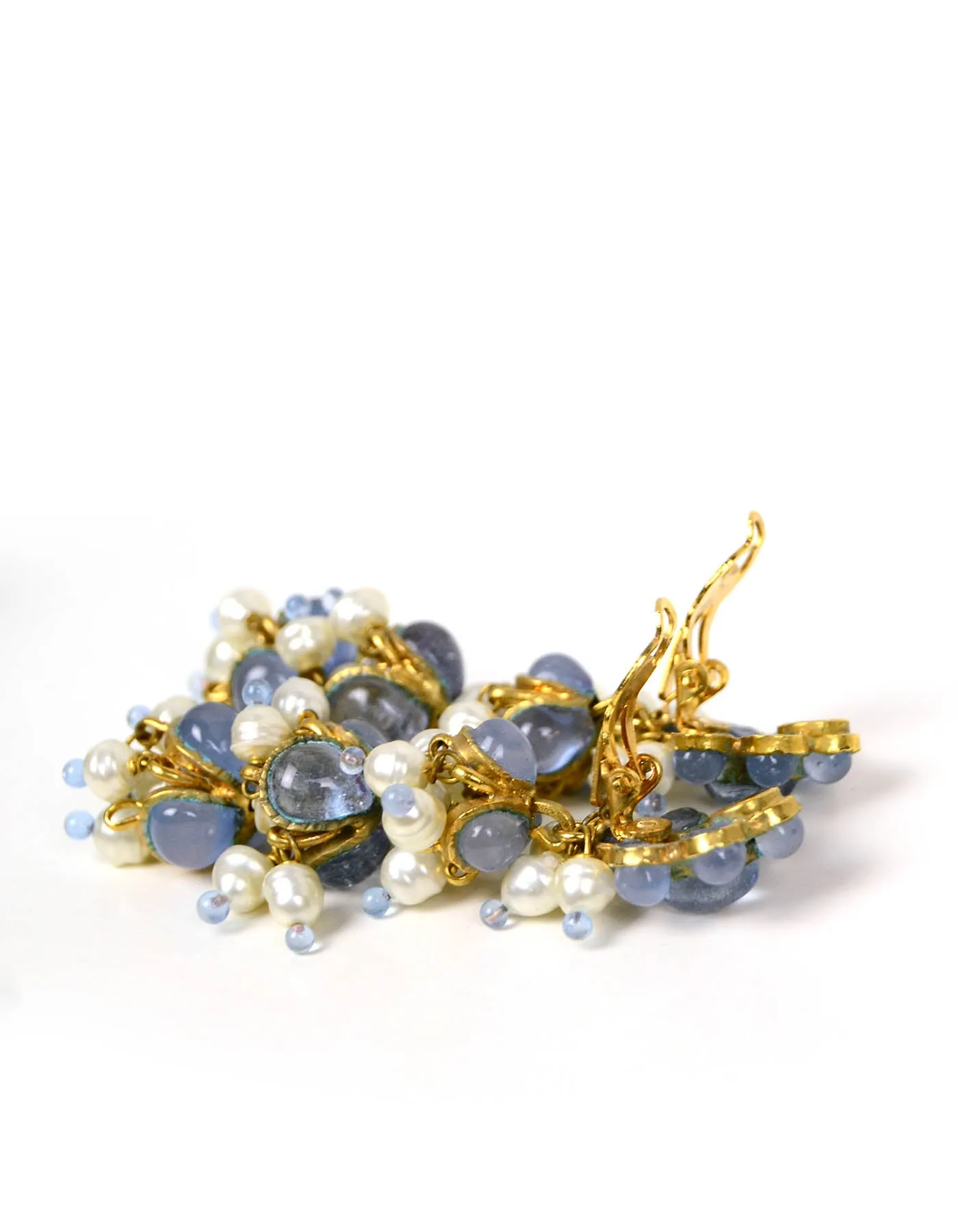 Chanel '90s Vintage Blue Gripoix & Faux Pearl Statement Earrings