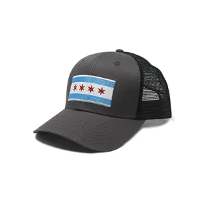 Chicago Flag Trucker Baseball Snapback Hat (All Black) - International Tie