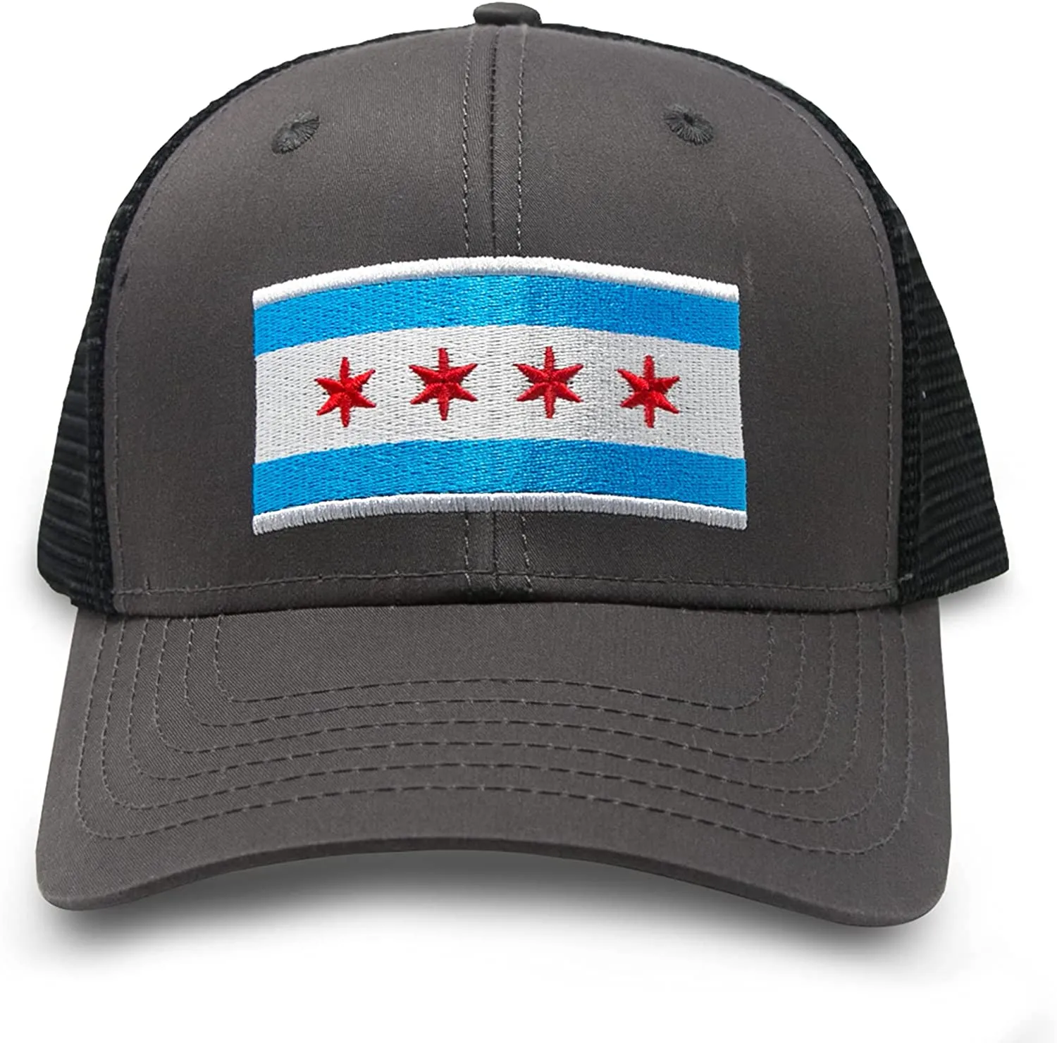 Chicago Flag Trucker Baseball Snapback Hat (All Black) - International Tie