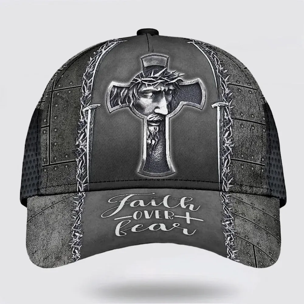 Christianartbag Hat, Personalized Name Classic Cap with Faith Over Fear Jesus Cross Design, Personalized Hat, Christian Hat, CABHAT16141223.