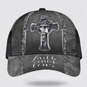 Christianartbag Hat, Personalized Name Classic Cap with Faith Over Fear Jesus Cross Design, Personalized Hat, Christian Hat, CABHAT16141223.