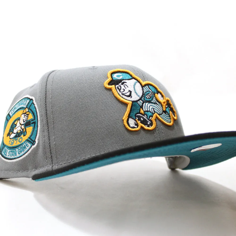 Cincinnati Reds 1970 AllStar Game Retro New Era 59Fifty Fitted Hat (GITD Gray Black Teal Under Brim)