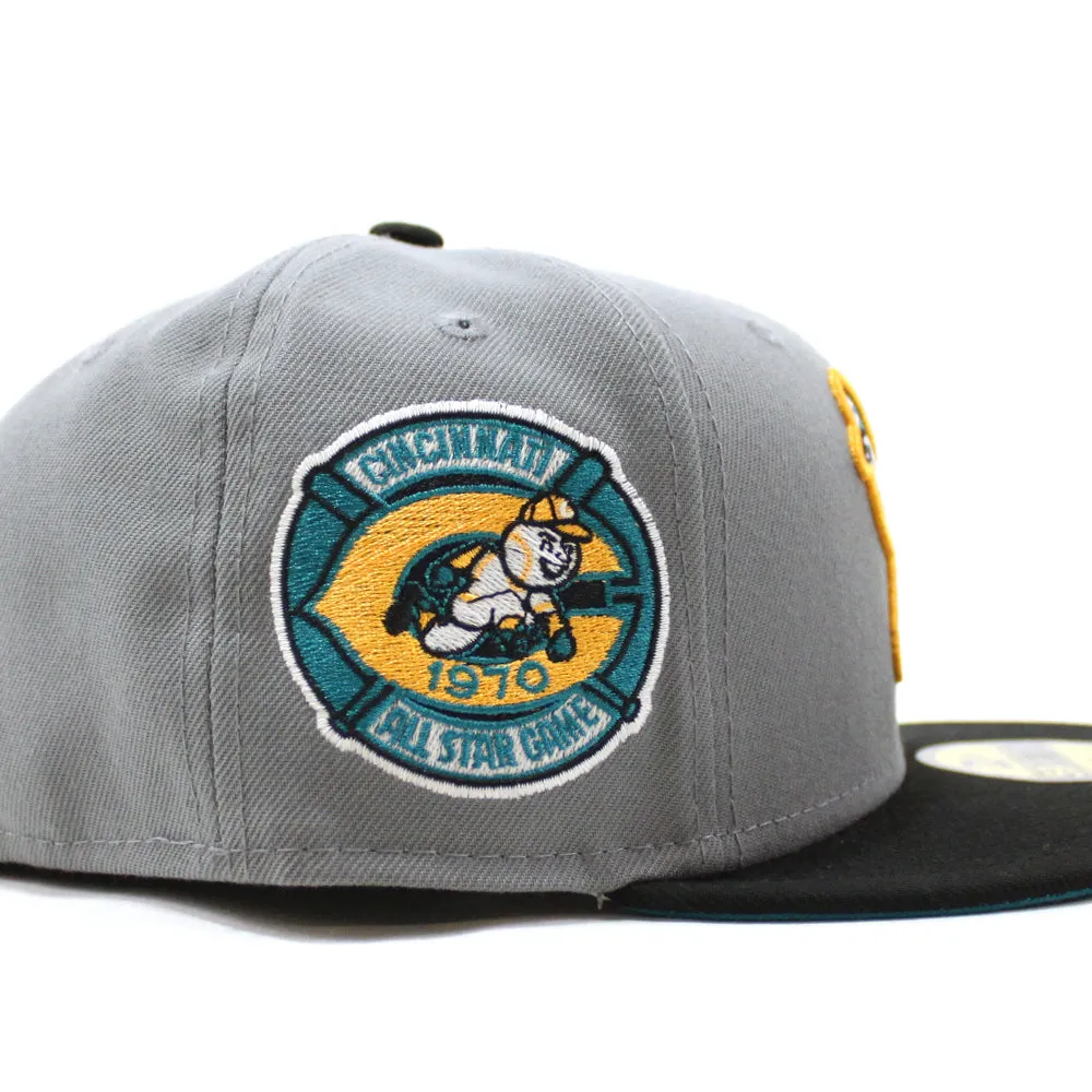 Cincinnati Reds 1970 AllStar Game Retro New Era 59Fifty Fitted Hat (GITD Gray Black Teal Under Brim)