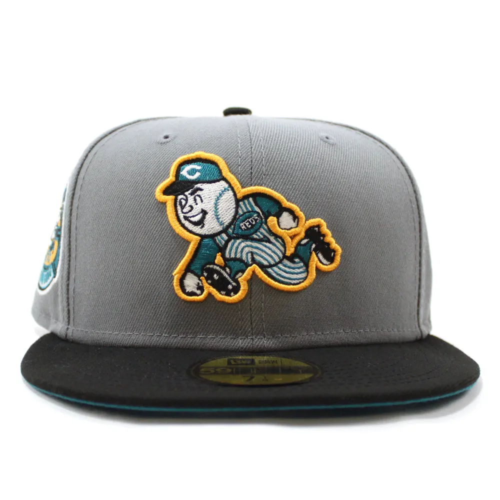Cincinnati Reds 1970 AllStar Game Retro New Era 59Fifty Fitted Hat (GITD Gray Black Teal Under Brim)