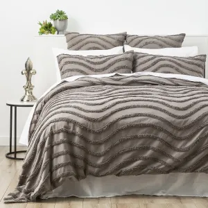 Cloud Linen Wave 100% Cotton Chenille Vintage washed tufted Quilt Cover Set - Grey