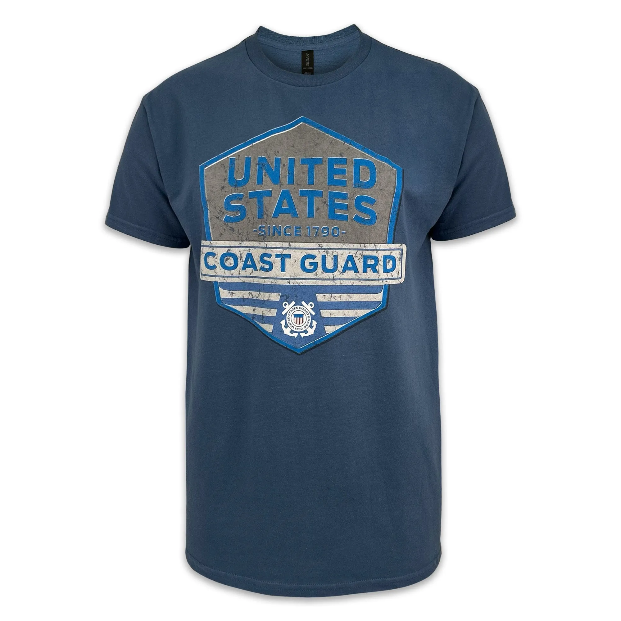 Coast Guard Distressed Hexagon Shield T-Shirt (Indigo)
