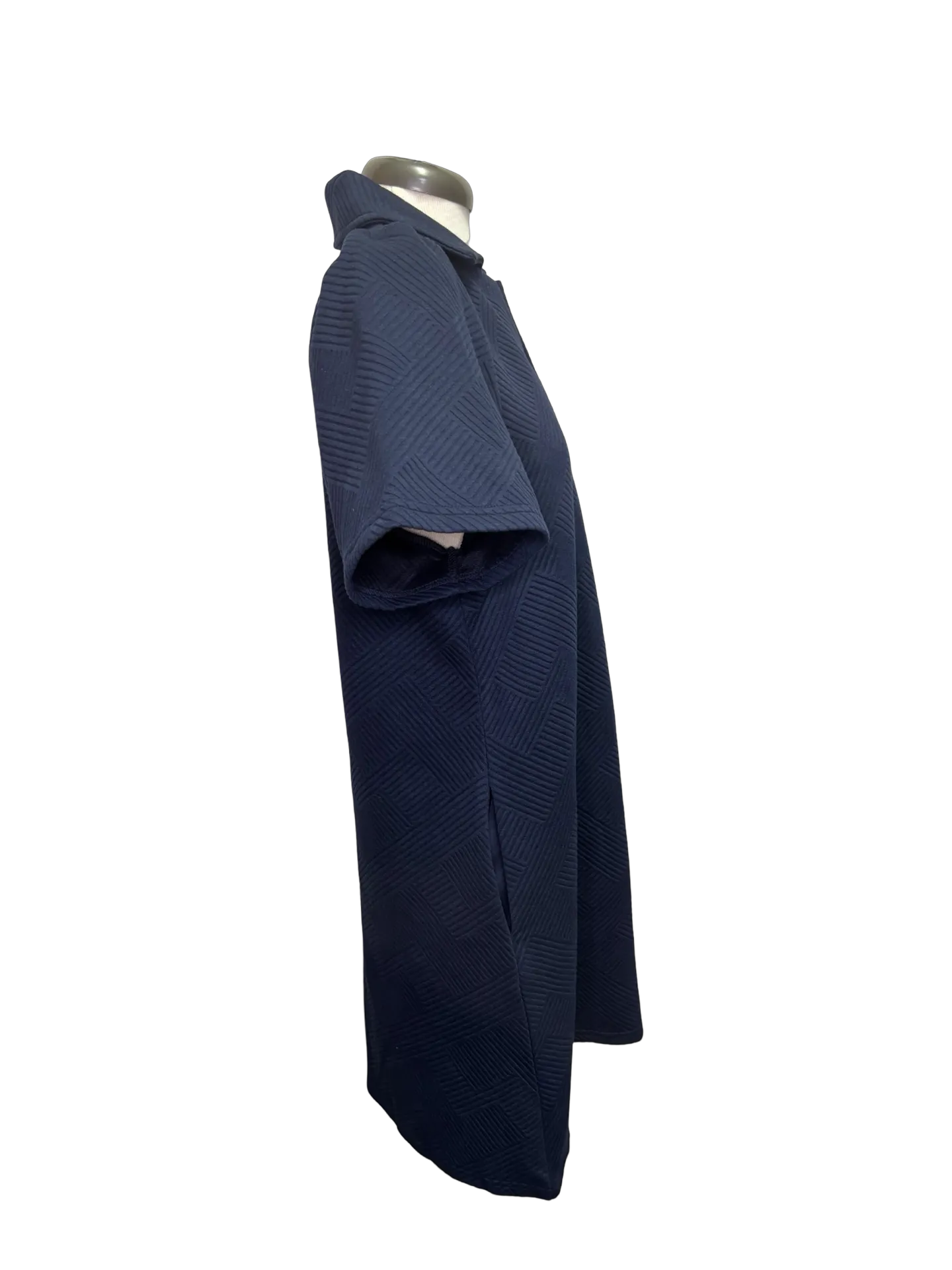 Collared Textured Dress Navy