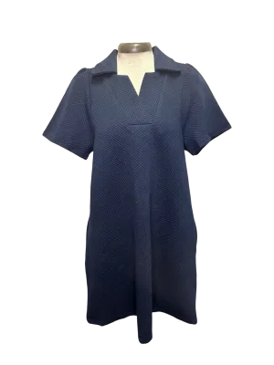 Collared Textured Dress Navy
