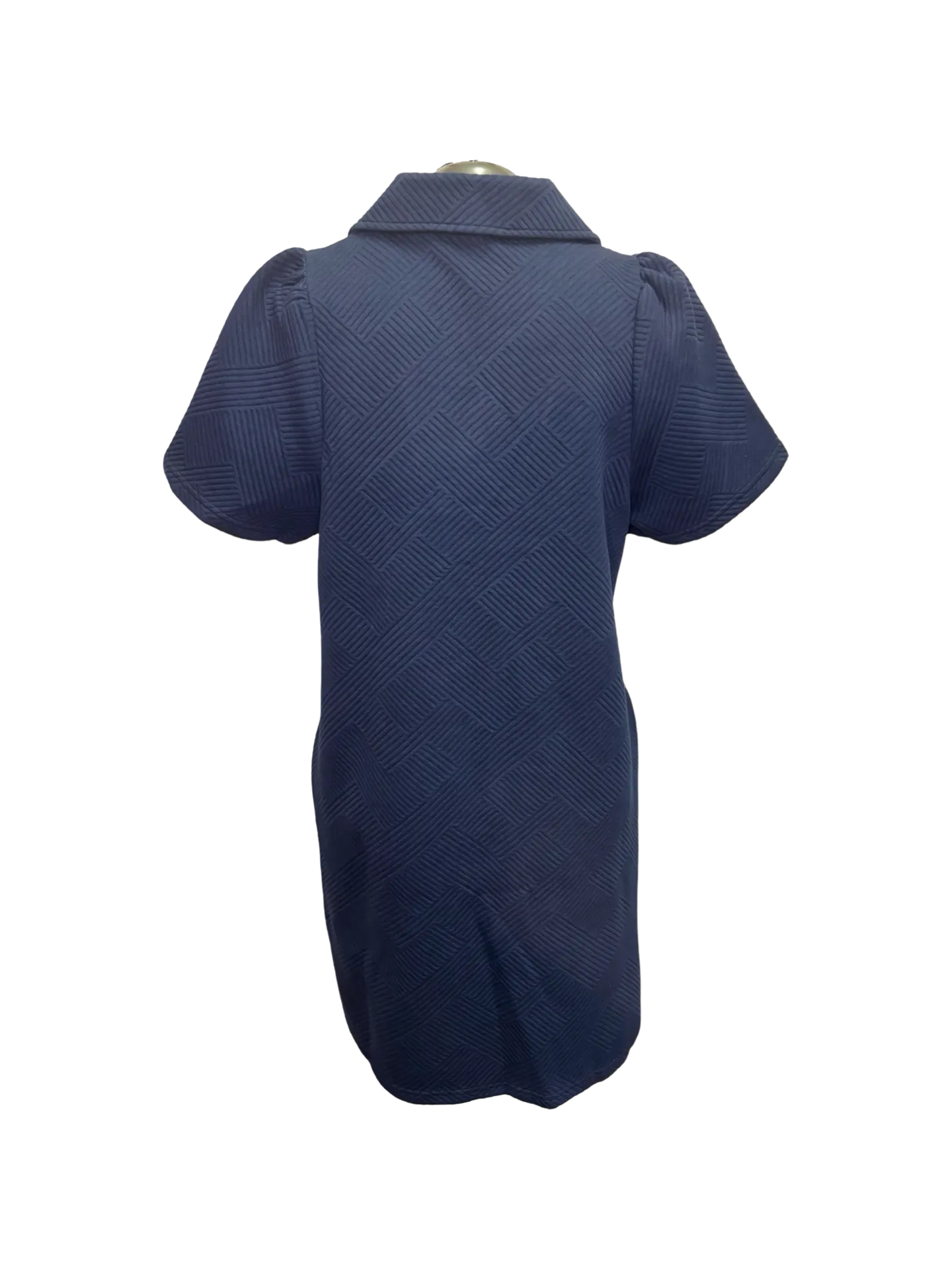Collared Textured Dress Navy
