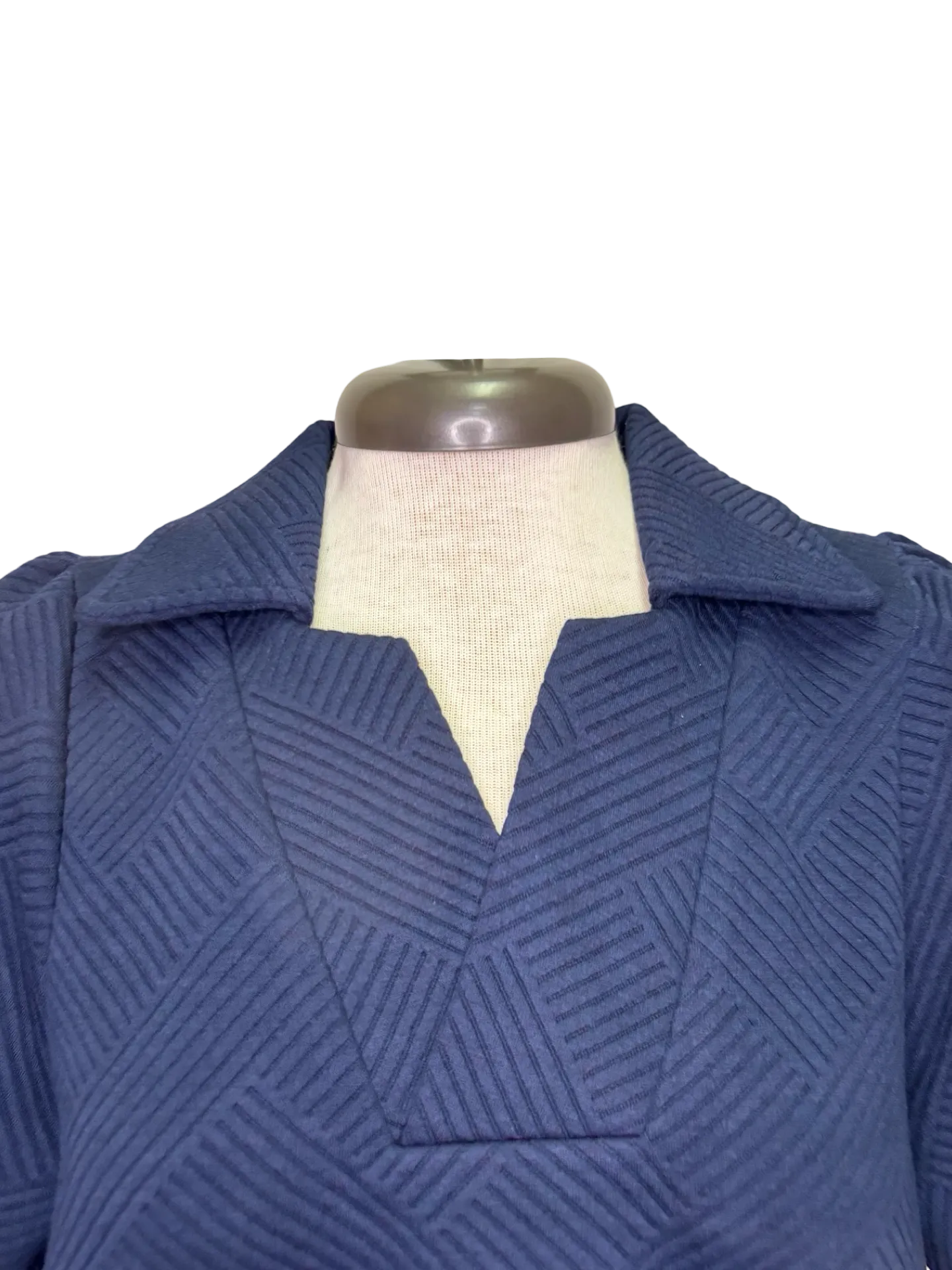 Collared Textured Dress Navy