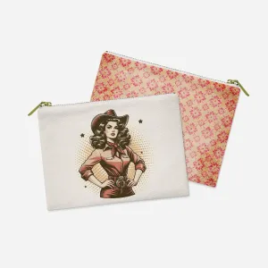Cowgirl Pouch - Zip Closure Accessory Bag with Confident Cowgirl Design, 8.5x6 Inches for Stylish Storage! | Wild West Chic Collection