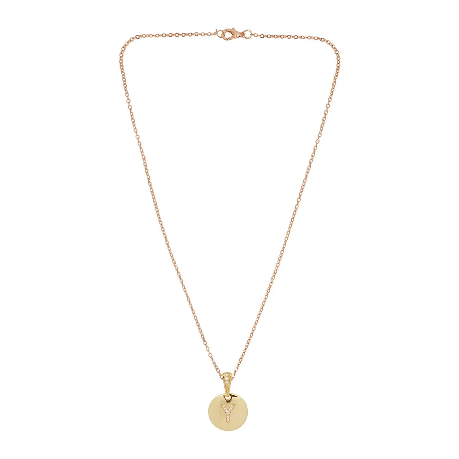 Crystal Studded Alphabet Y Gold Coin Necklace