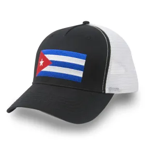 Cuba Flag Flag Trucker Baseball Snapback Hat (Black White) - International Tie