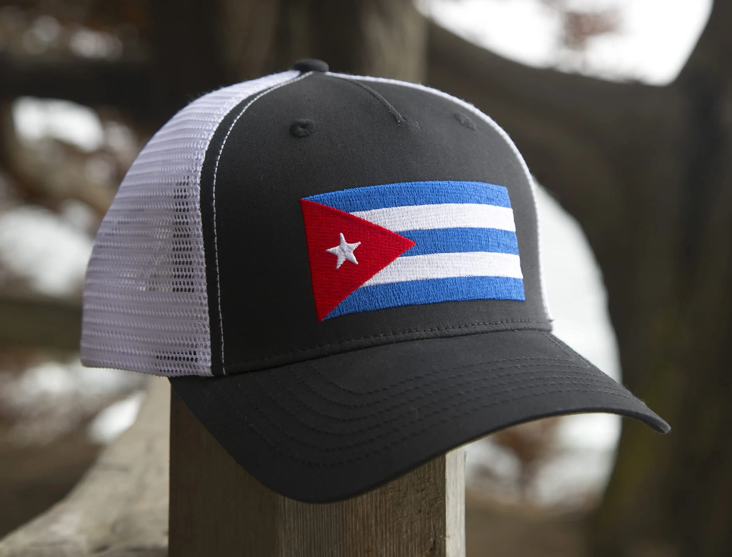 Cuba Flag Flag Trucker Baseball Snapback Hat (Black White) - International Tie