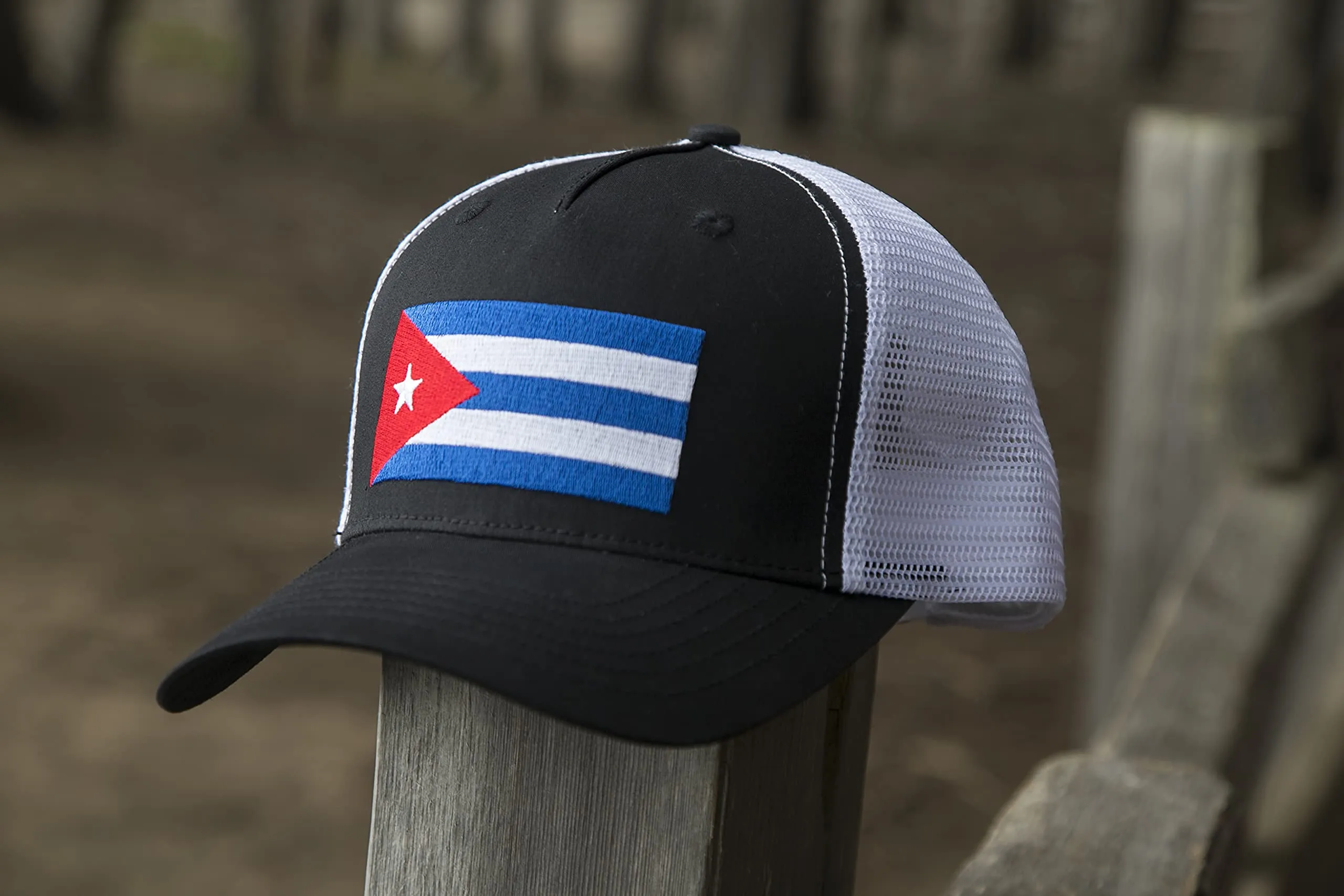 Cuba Flag Flag Trucker Baseball Snapback Hat (Black White) - International Tie