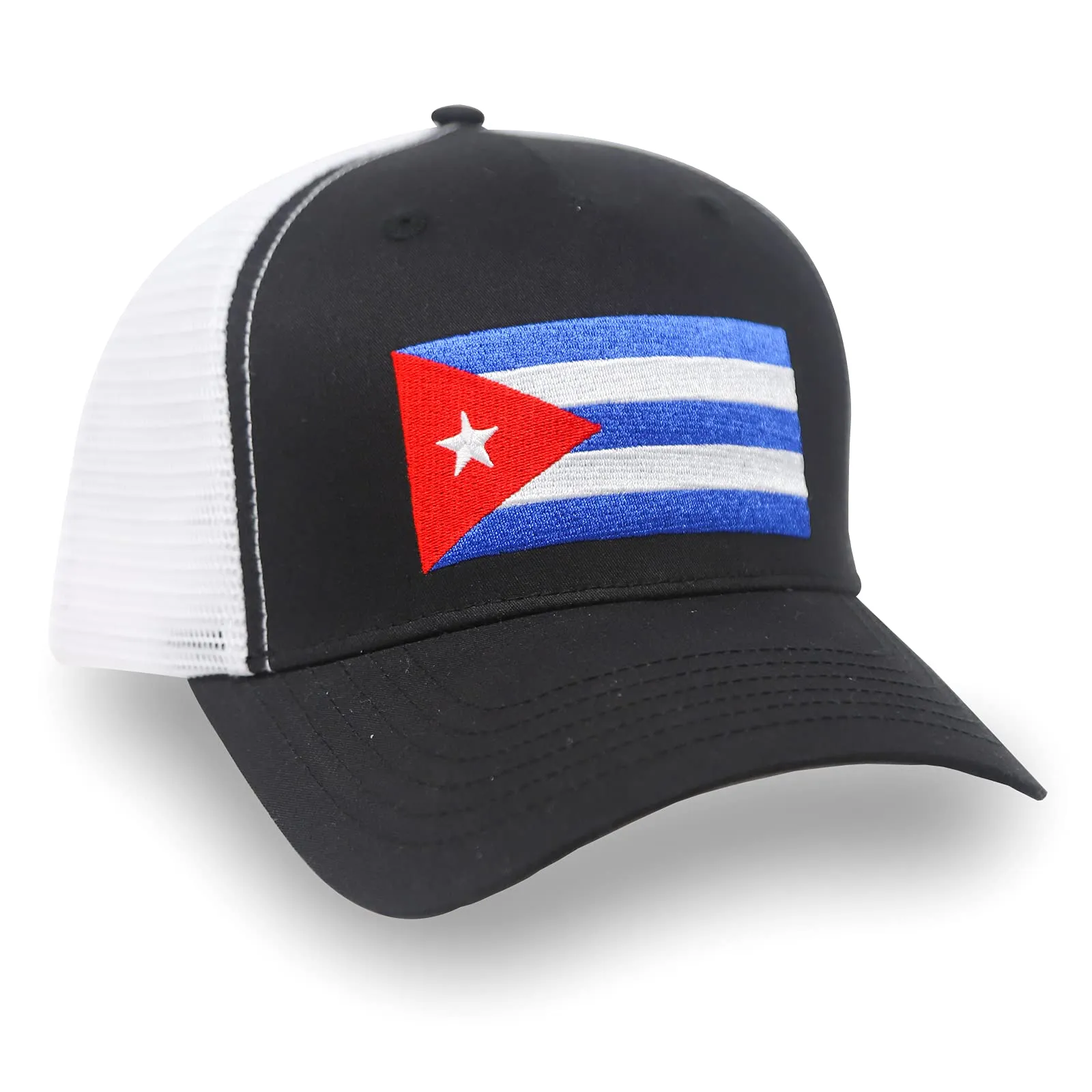 Cuba Flag Flag Trucker Baseball Snapback Hat (Black White) - International Tie