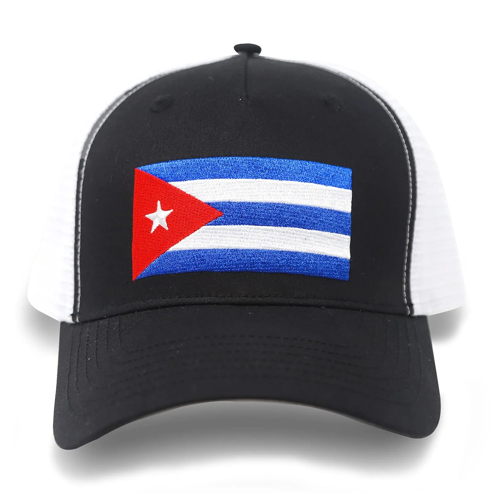 Cuba Flag Flag Trucker Baseball Snapback Hat (Black White) - International Tie