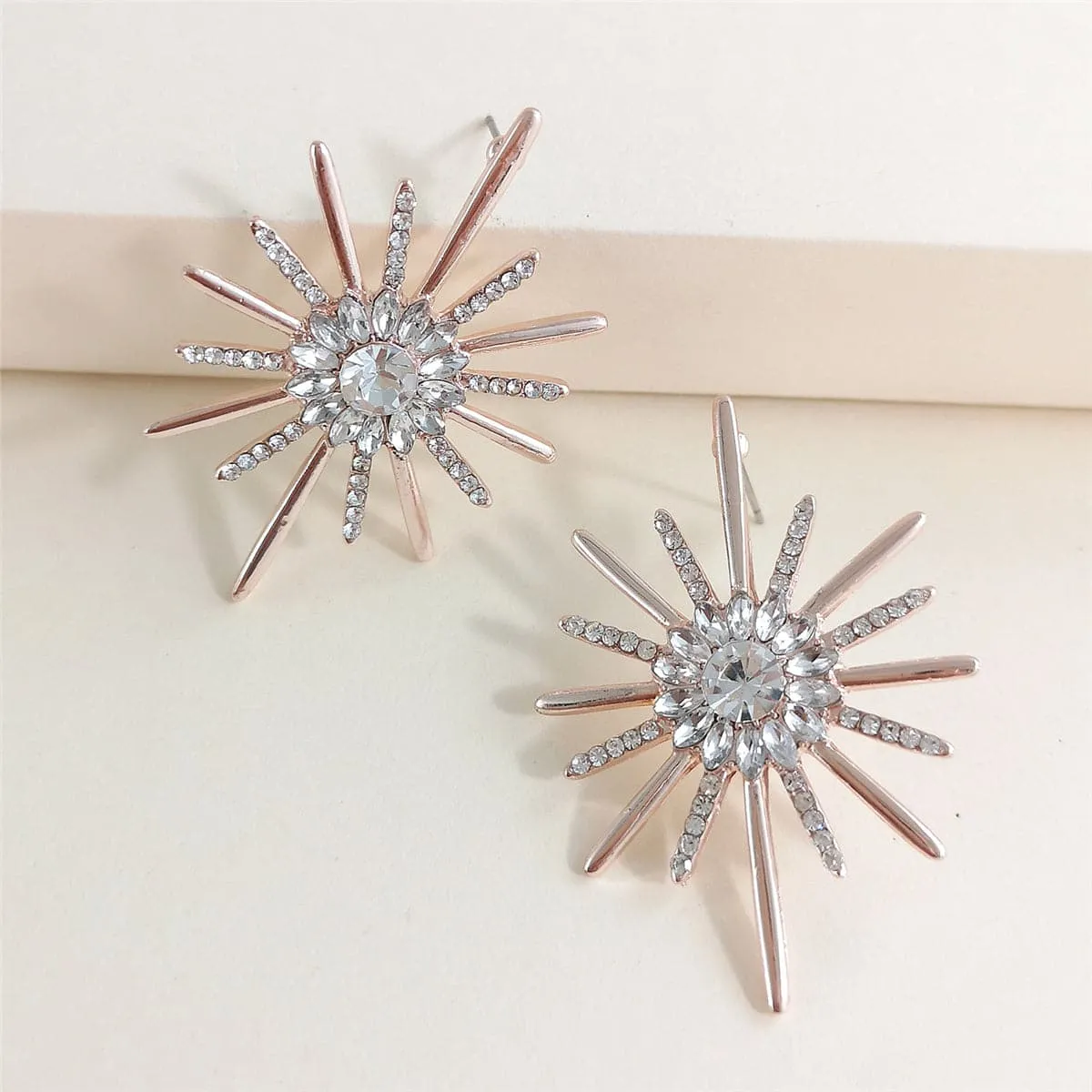 Cubic Zirconia & Crystal 18K Rose Gold-Plated Sunflower Drop Earrings