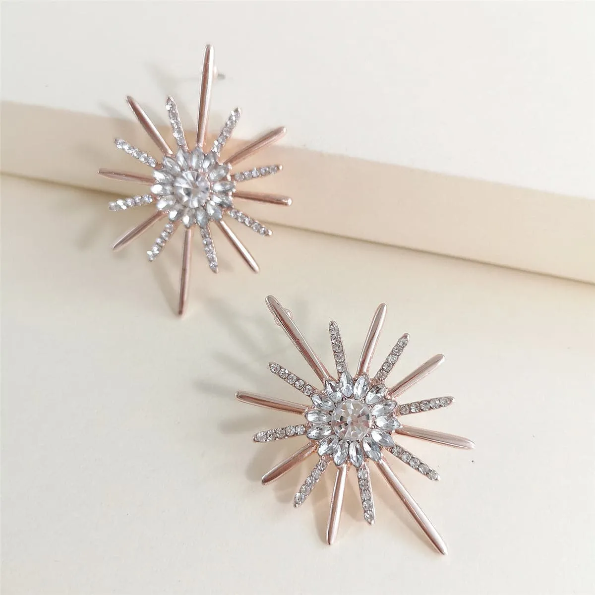 Cubic Zirconia & Crystal 18K Rose Gold-Plated Sunflower Drop Earrings