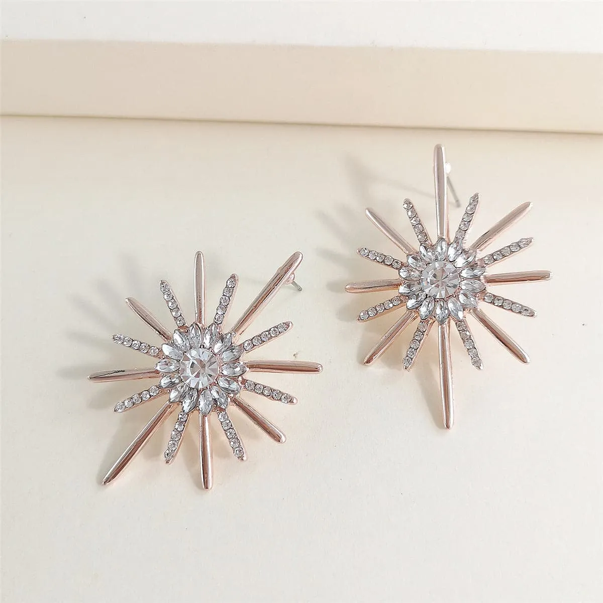 Cubic Zirconia & Crystal 18K Rose Gold-Plated Sunflower Drop Earrings