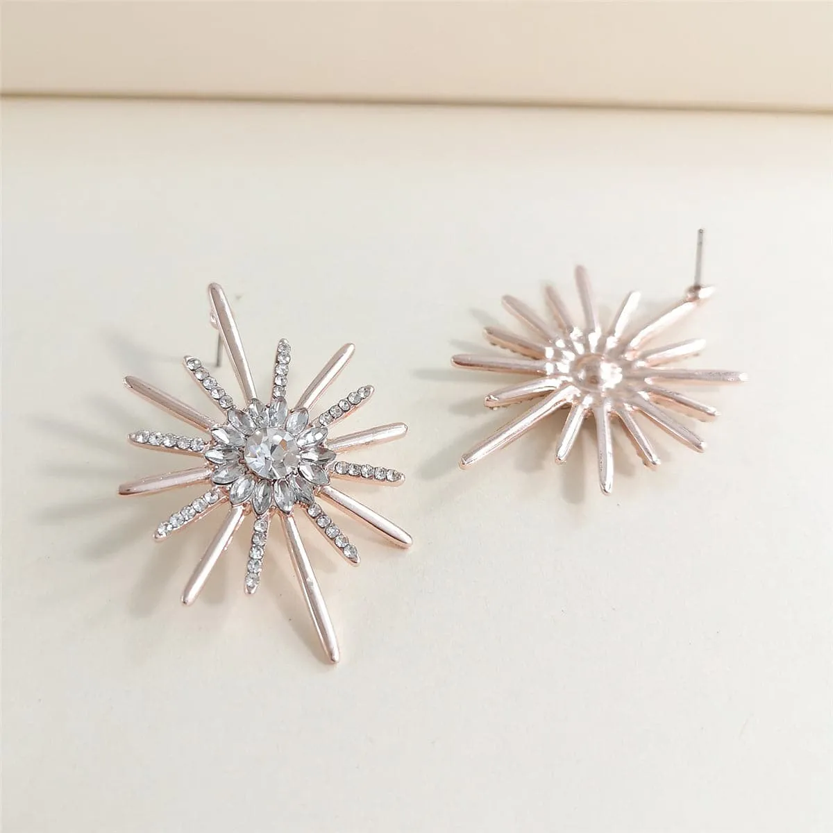 Cubic Zirconia & Crystal 18K Rose Gold-Plated Sunflower Drop Earrings