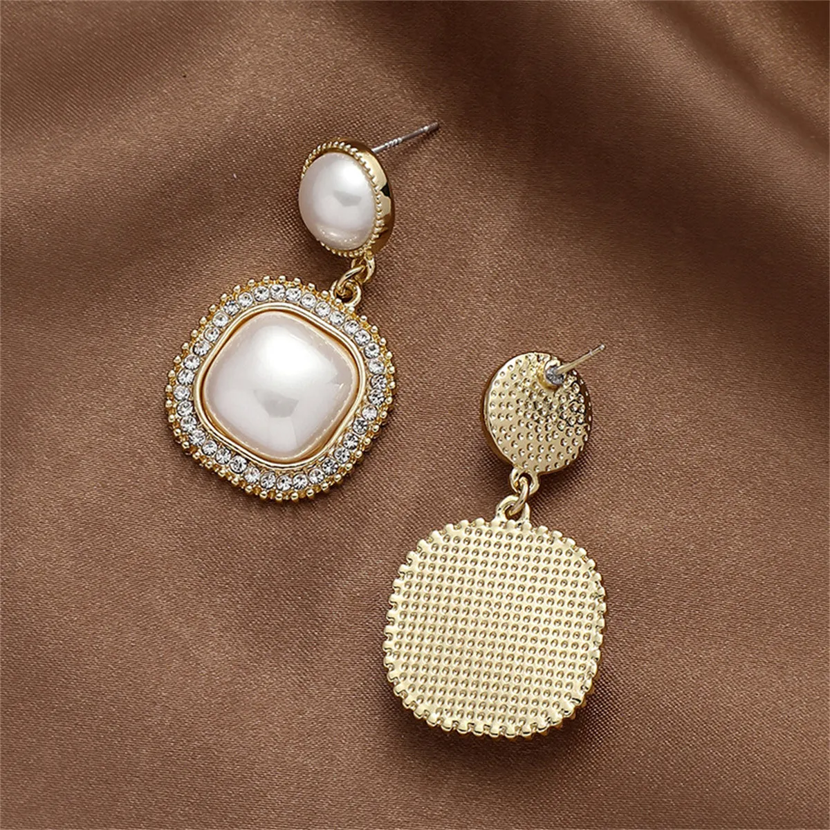 Cubic Zirconia & Pearl 18K Gold-Plated Halo Square Drop Earrings