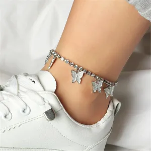 Cubic Zirconia & Silver-Plated Butterfly Station Anklet