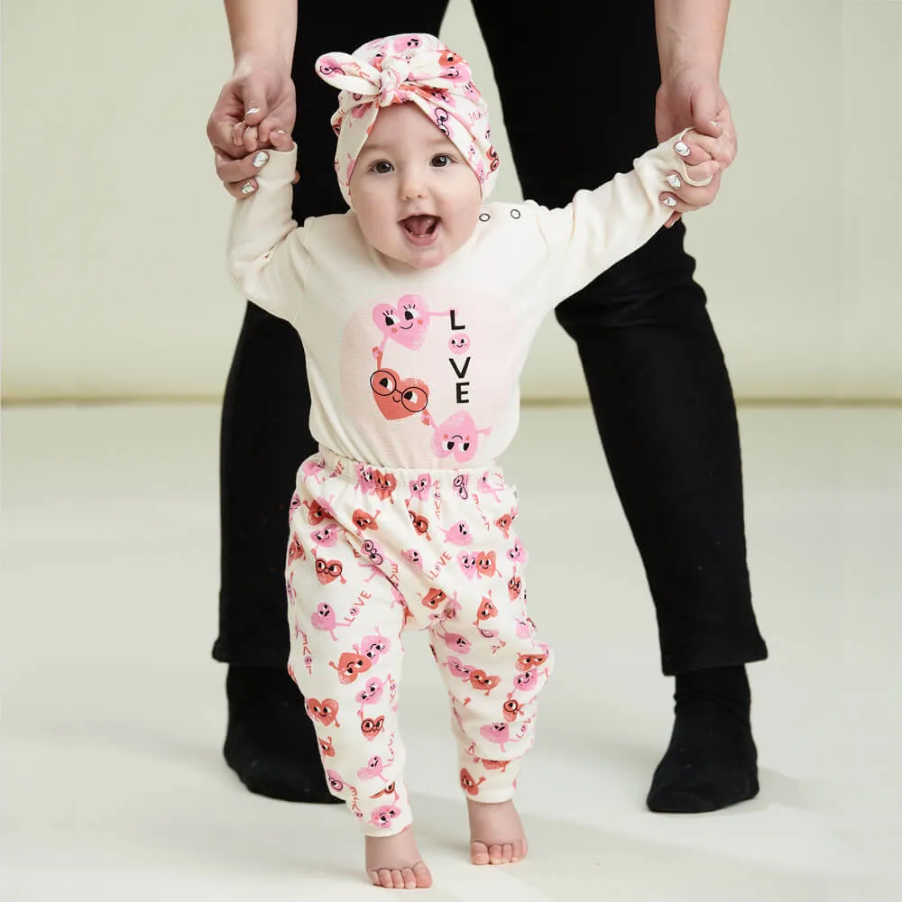 CUPID - Love Hearts Organic Baby Turban Hat With Bow