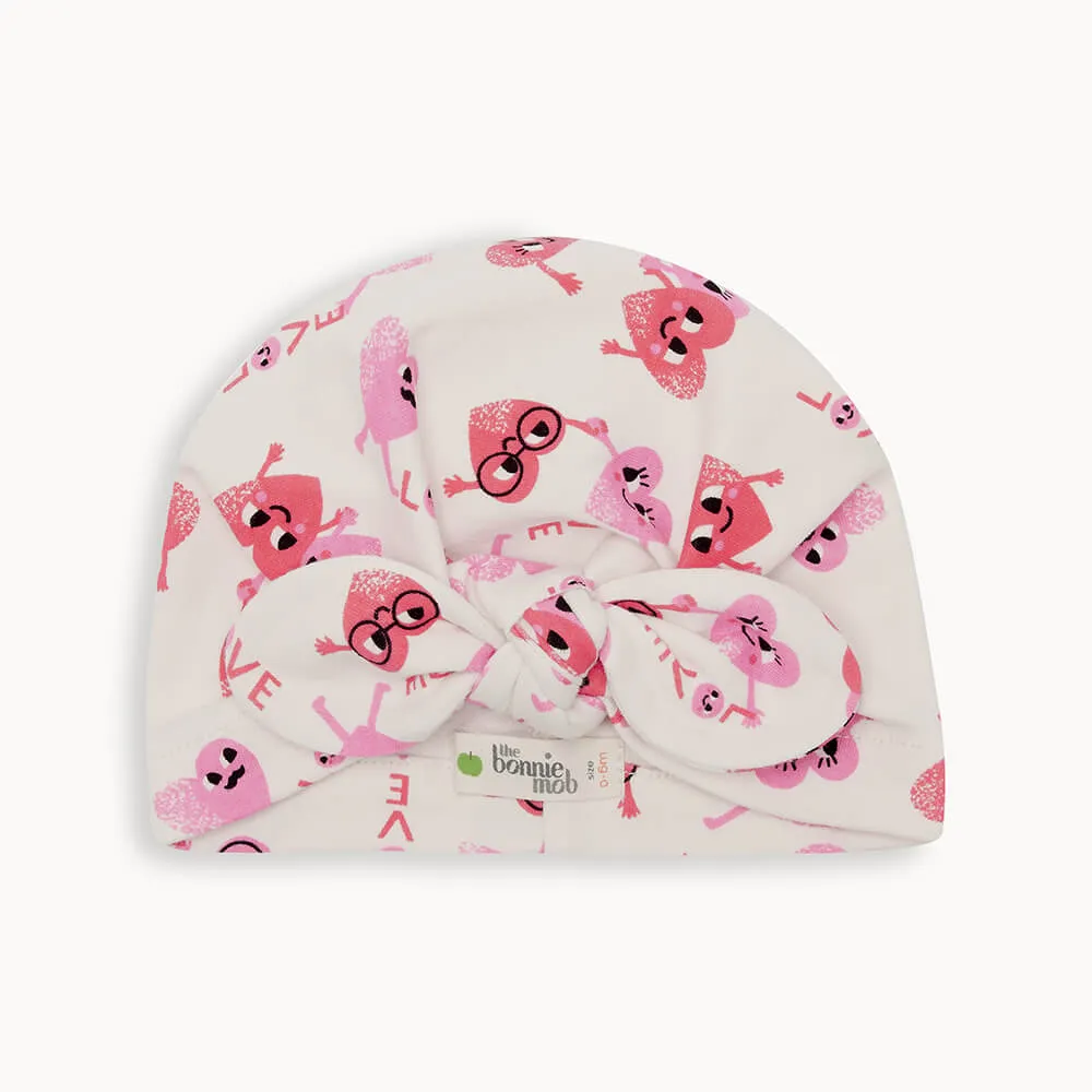 CUPID - Love Hearts Organic Baby Turban Hat With Bow