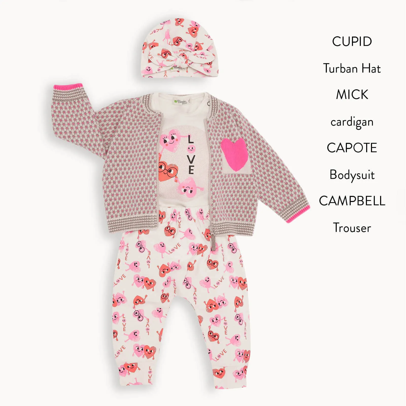 CUPID - Love Hearts Organic Baby Turban Hat With Bow