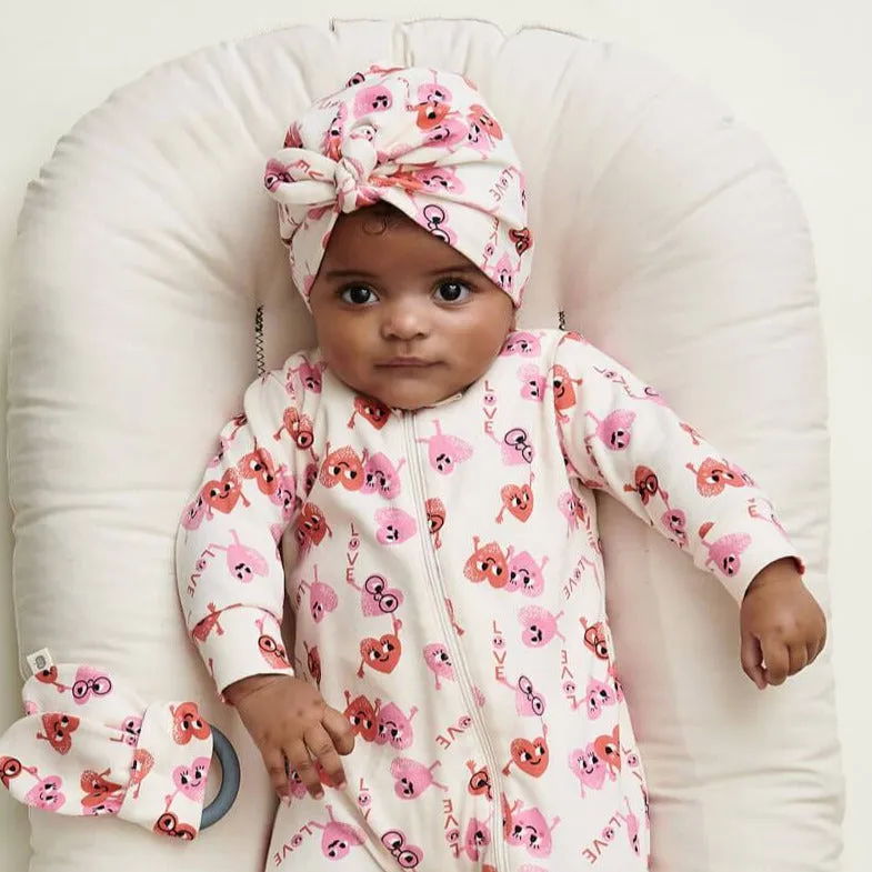 CUPID - Love Hearts Organic Baby Turban Hat With Bow