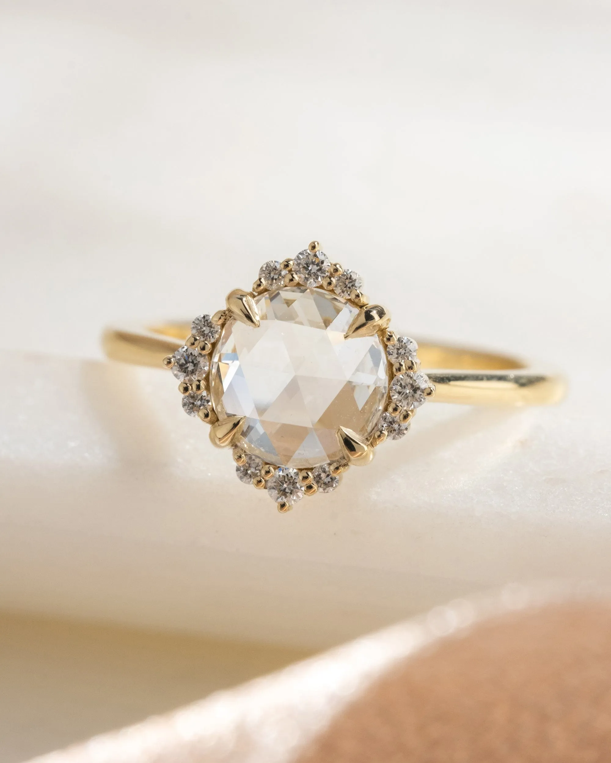 Custom 0.95ct Rose Cut Diamond Engagement Ring
