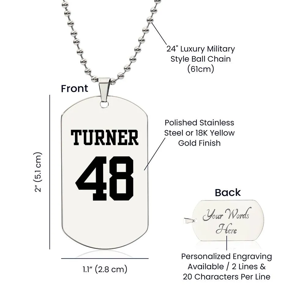 Custom Sports Name and Number Dog Tag w/ Engraving Available