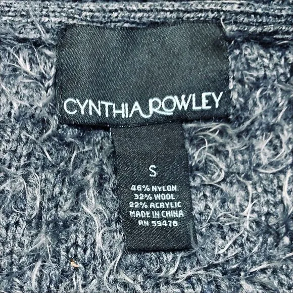 Cynthia Rowley Eyelash Knit Cardigan Sweater Gray- Size Small - Fuzzy 3/4 Sleeve