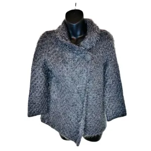Cynthia Rowley Eyelash Knit Cardigan Sweater Gray- Size Small - Fuzzy 3/4 Sleeve