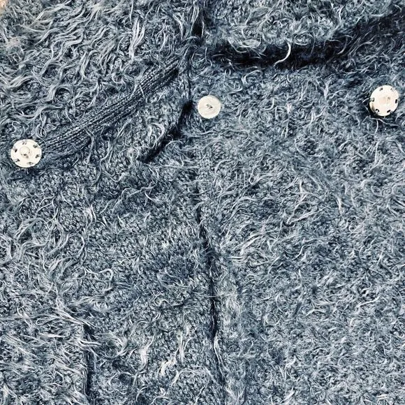 Cynthia Rowley Eyelash Knit Cardigan Sweater Gray- Size Small - Fuzzy 3/4 Sleeve
