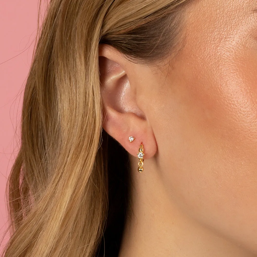 CZ Stone X Dangling Ball Huggie Earring