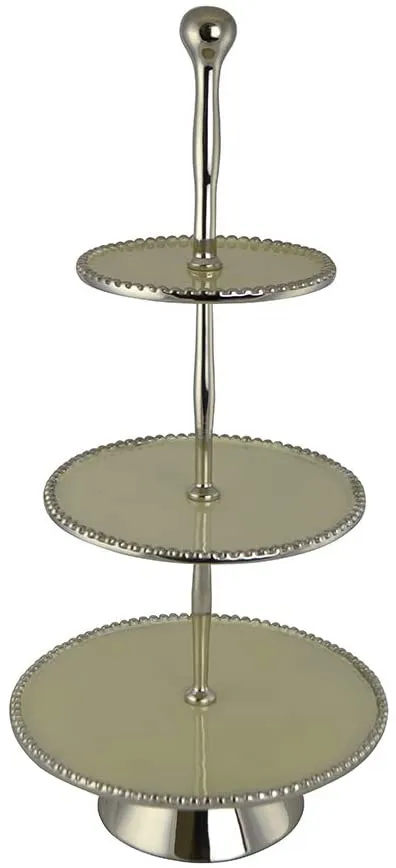 (D) Metal Silver 3 Level Plated Dessert Server Cupcake Holder 21x10