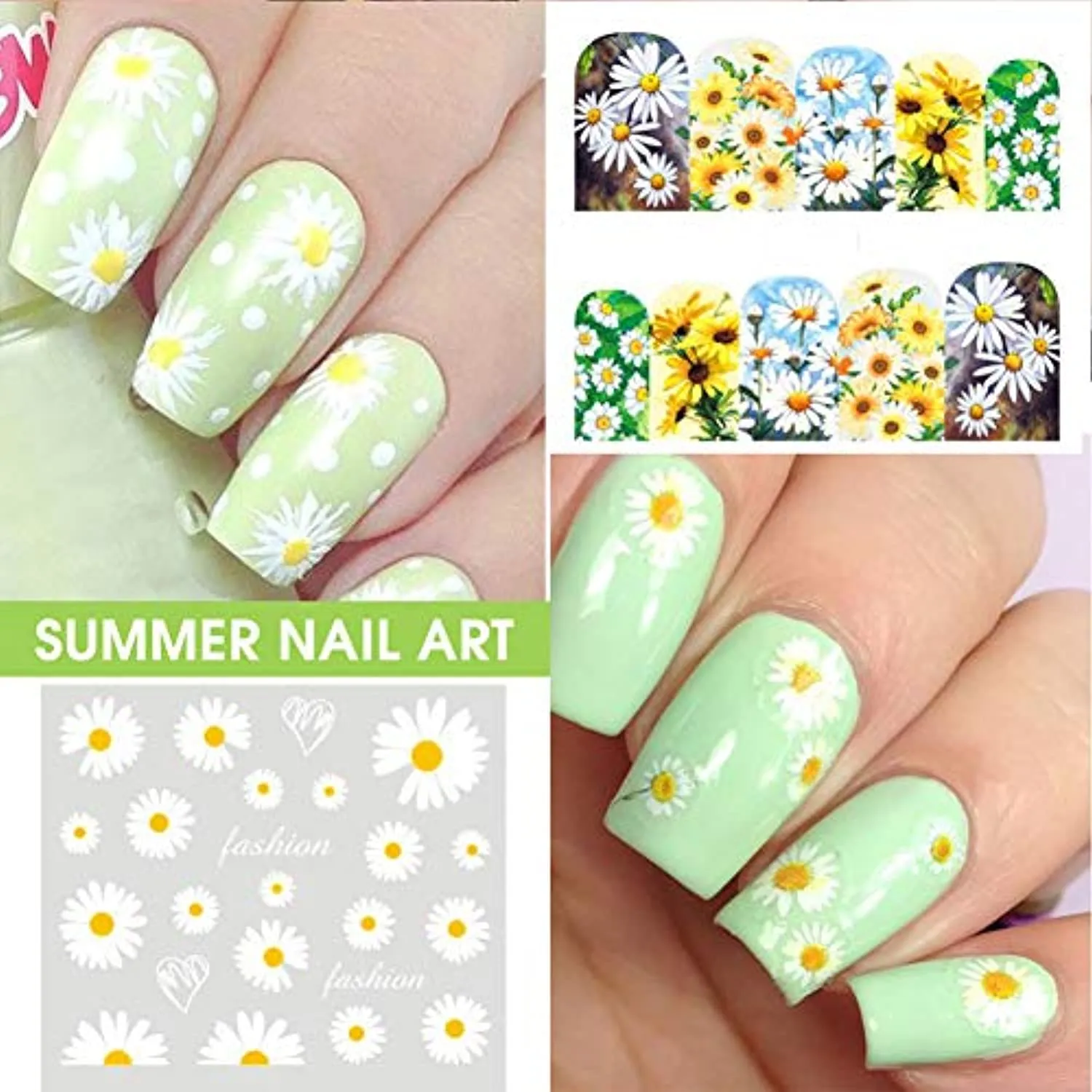 Daisy Nail Art Stickers Decals Daisy Nail Art Supplies Water Transfer Summer Nail Art Decorations Little Daisies Flower Designs Stickers for Acrylic Nails Tattoo Craft Manicure Tips Decoration 12 Sheets