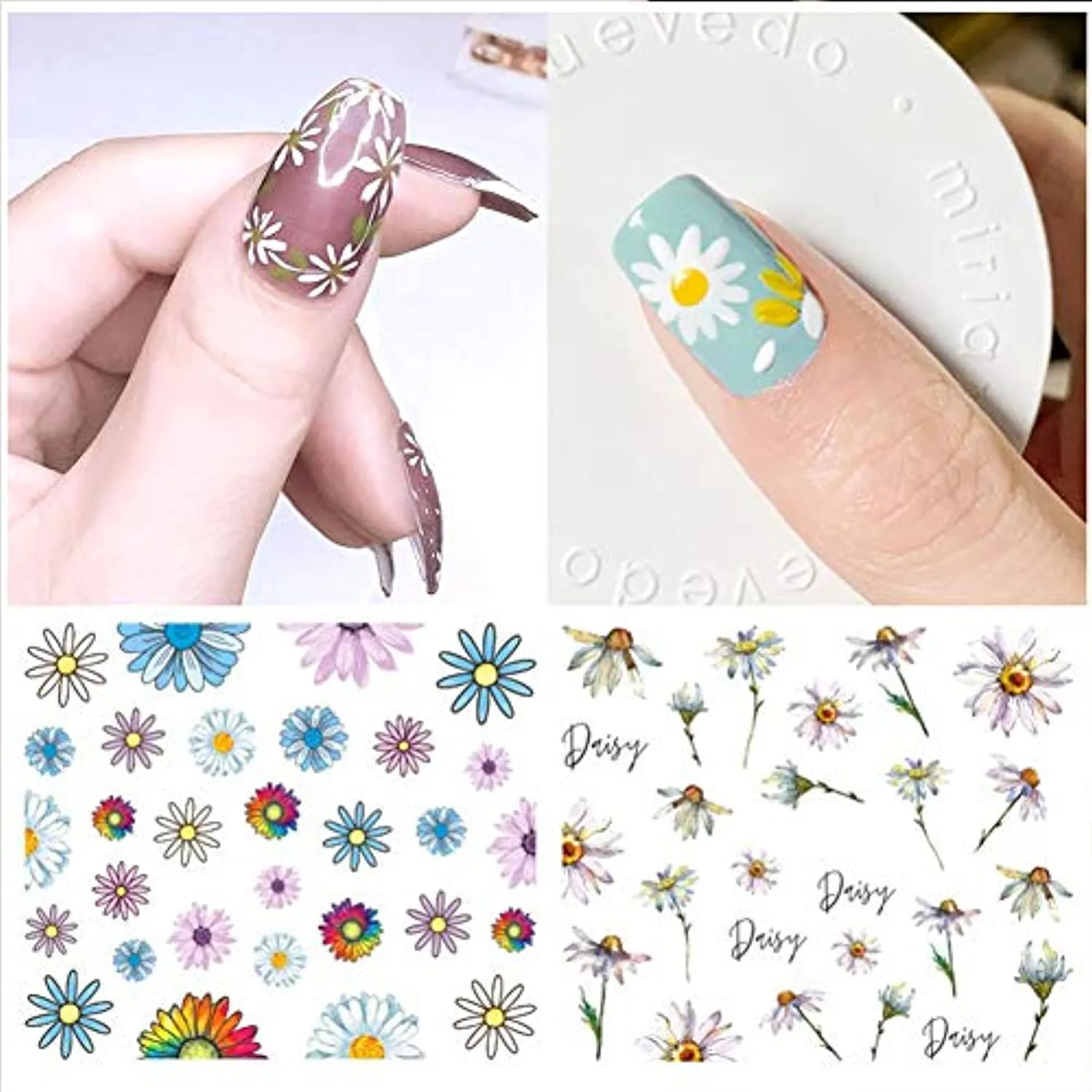 Daisy Nail Art Stickers Decals Daisy Nail Art Supplies Water Transfer Summer Nail Art Decorations Little Daisies Flower Designs Stickers for Acrylic Nails Tattoo Craft Manicure Tips Decoration 12 Sheets
