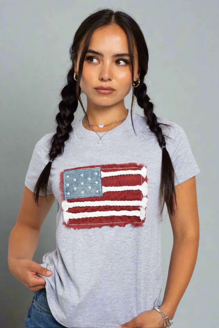 Daisy Street Applique USA Flag T-Shirt