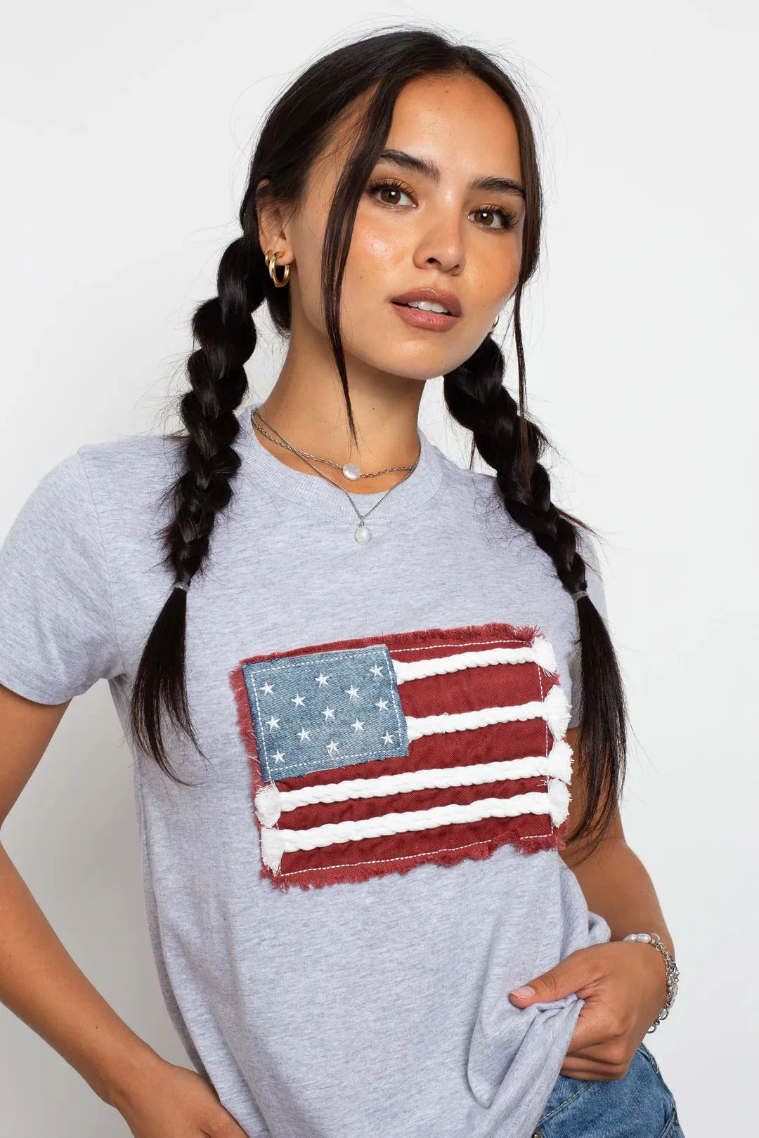 Daisy Street Applique USA Flag T-Shirt